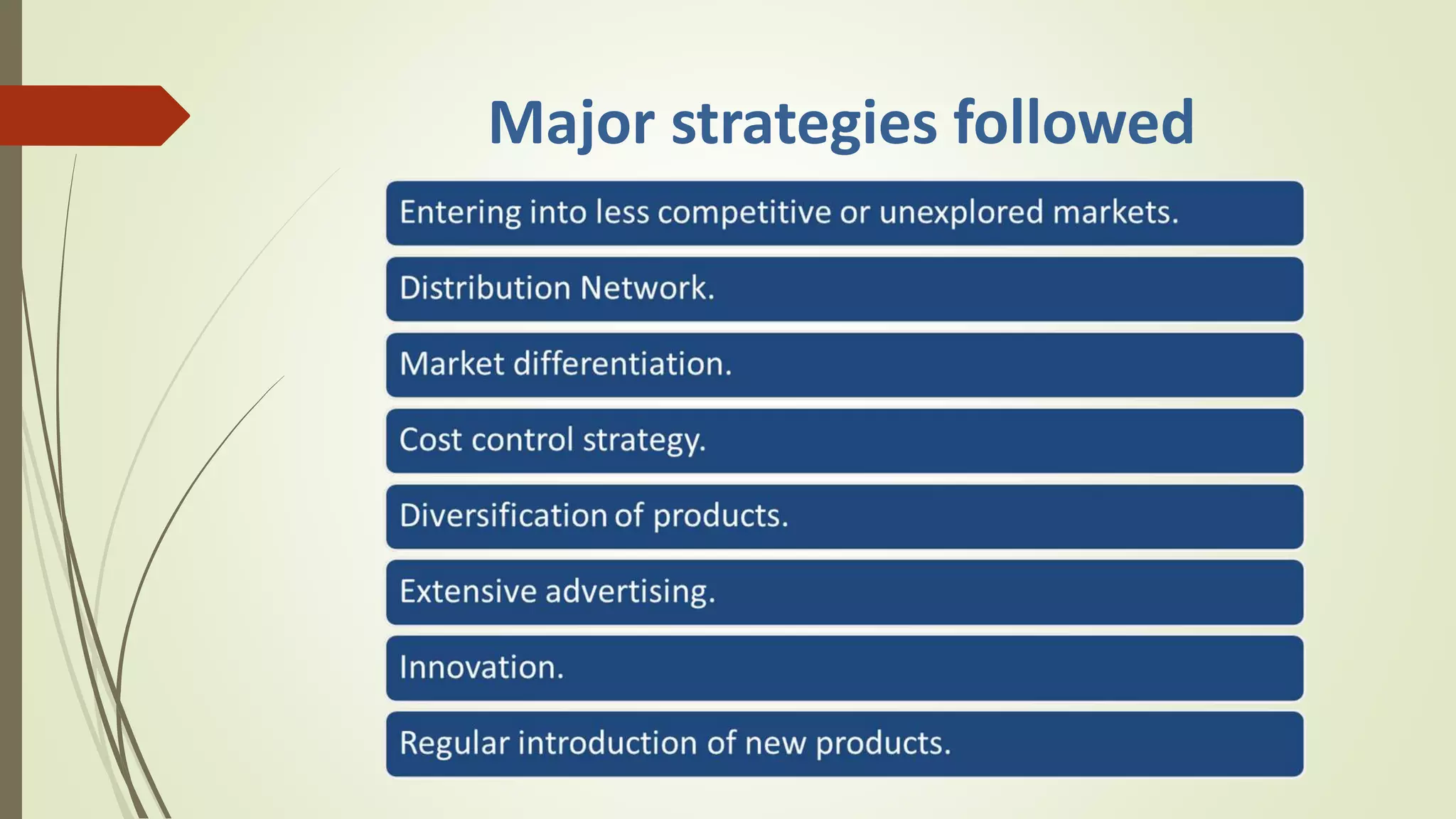 Major strategies followed
 