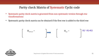 Error Control Codes or Channel Codes - Cyclic Codes | PPTX