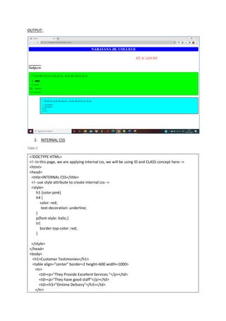 HTML and CSS codes | PDF