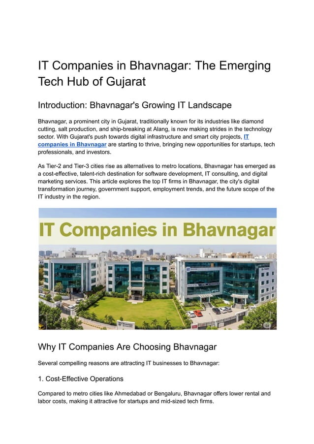 IT Companies in Bhavnagar: The Emerging Tech Hub of Gujarat | PDF