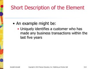 Kendall & Kendall Copyright © 2014 Pearson Education, Inc. Publishing as Prentice Hall 8-23
Short Description of the Element
• An example might be:
• Uniquely identifies a customer who has
made any business transactions within the
last five years
 