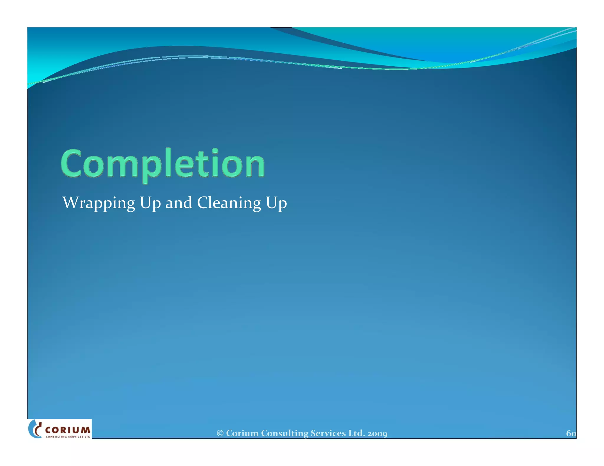 Wrapping Up and Cleaning Up




                  © Corium Consulting Services Ltd. 2009   60
 