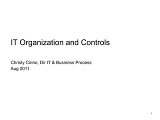 Christy Cirino, Dir IT & Business Process Aug 2011 IT Organization and Controls  