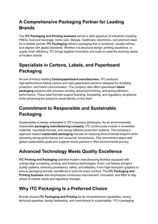 ITC Packaging and Printing: Powering Brand Growth Through Innovation | PDF