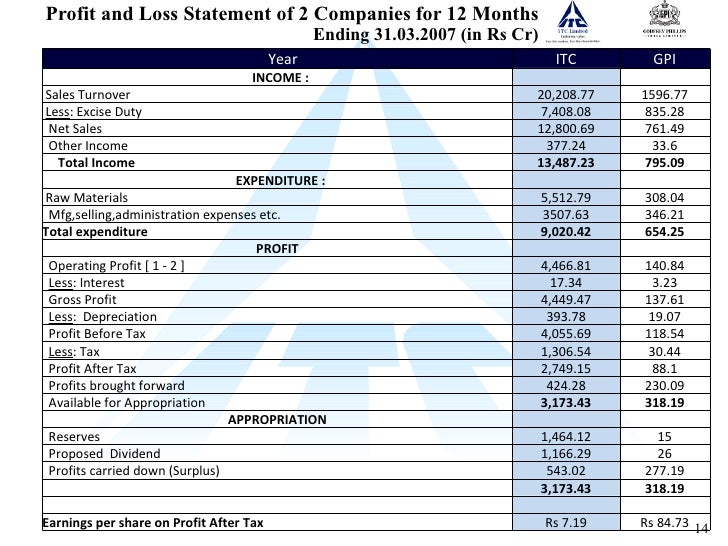 itc annual report 2008 company profit and loss statement template