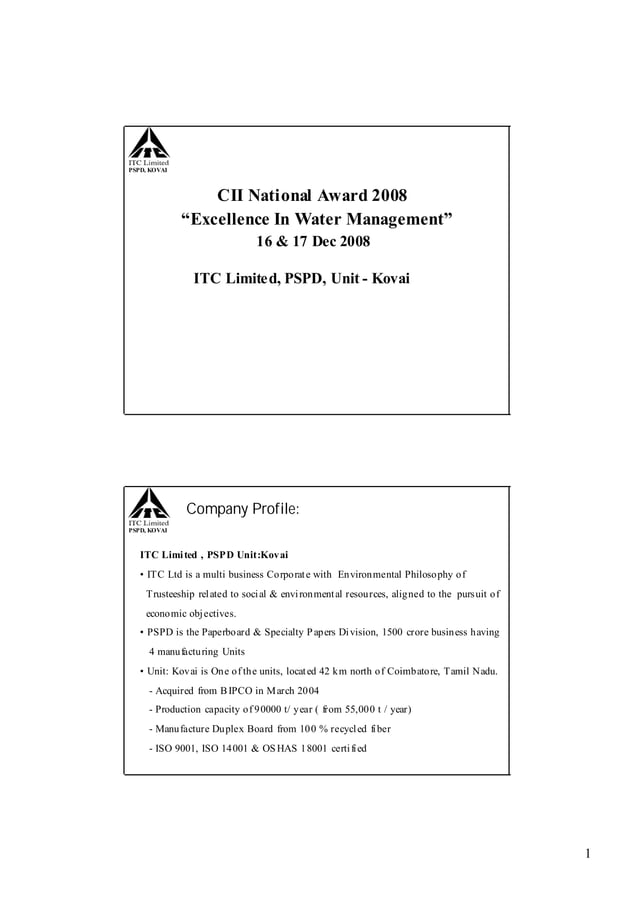 ITC Limited, PSPD, Unit Kovai PDF