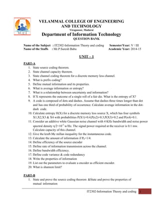 Information Theory and Coding Question Bank | PDF