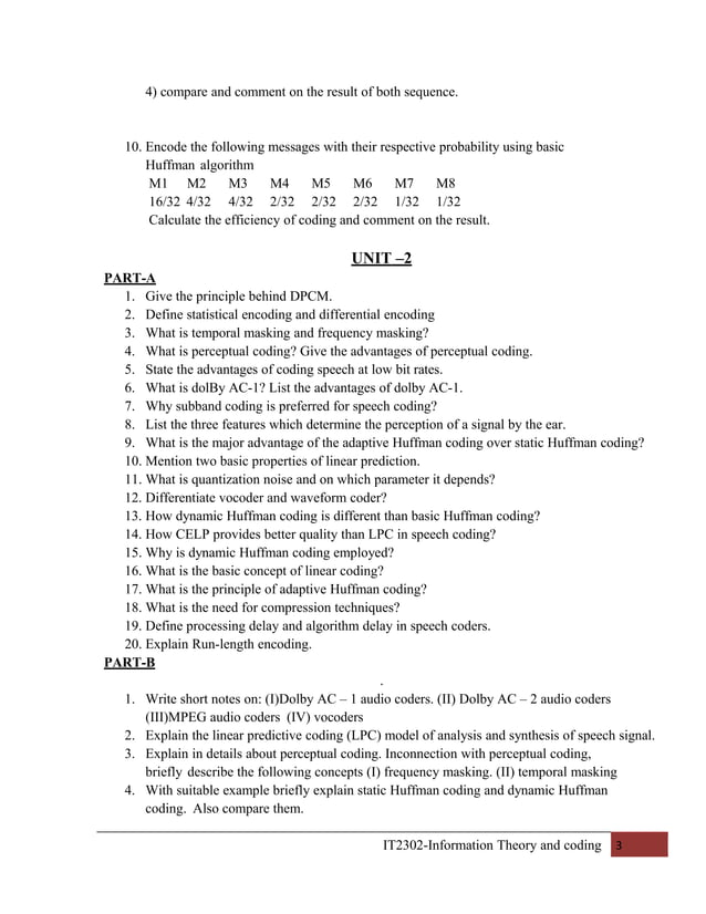 Information Theory and Coding Question Bank | PDF