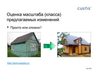 Оценка масштаба (класса)
предлагаемых изменений



Просто или сложно?

http://domvsegda.ru/
41/110

 