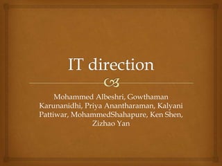 Mohammed Albeshri, Gowthaman
Karunanidhi, Priya Anantharaman, Kalyani
Pattiwar, MohammedShahapure, Ken Shen,
               Zizhao Yan
 
