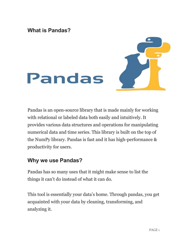 Detailed Report on Basics Of Pandas of Python | PDF
