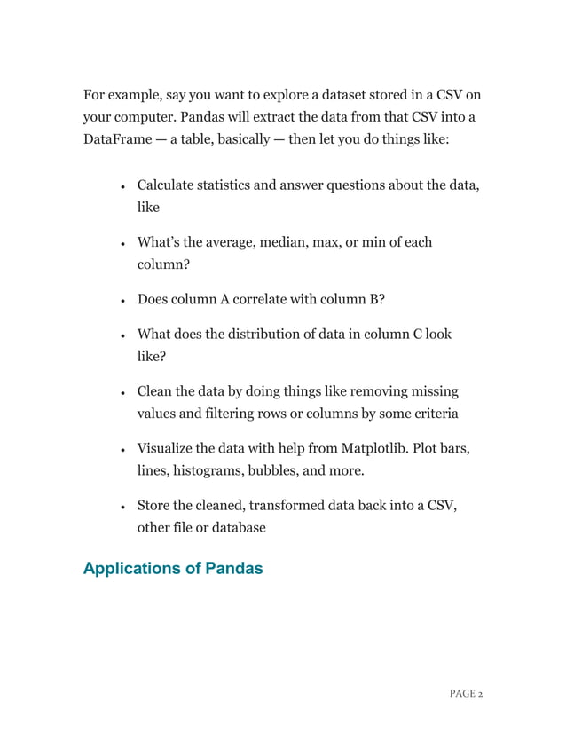 Detailed Report on Basics Of Pandas of Python | PDF