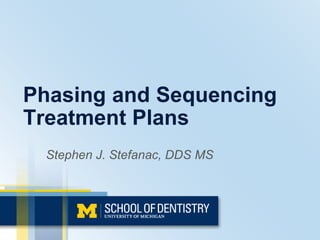 Phasing and Sequencing
Treatment Plans
Stephen J. Stefanac, DDS MS
 