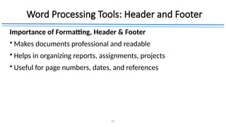 Comprehensive Guide to Word Processing Tools and Document Formatting ...