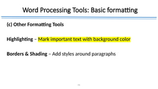 Comprehensive Guide to Word Processing Tools and Document Formatting ...