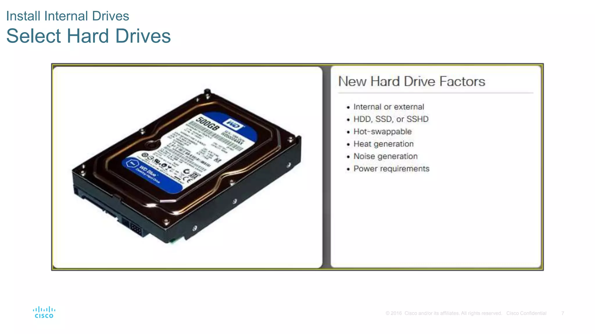 7
© 2016 Cisco and/or its affiliates. All rights reserved. Cisco Confidential
Install Internal Drives
Select Hard Drives
 