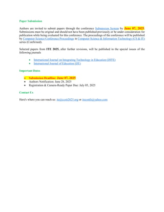 Call For Papers - 6th International Conference on Integrating ...