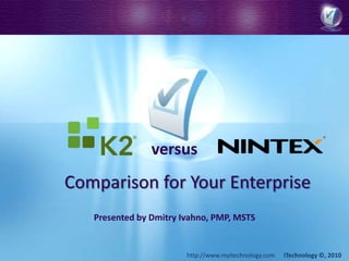 This presentation is no longer available:  versus Presented by Dmitry Ivahno, PMP, MSTS For more information, contact us directly at: WebinarMay@myitechnology.com Comparison for Your Enterprise 
