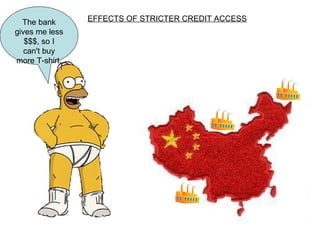 The bank gives me less $$$, so I can't buy more T-shirt. EFFECTS OF STRICTER CREDIT ACCESS 