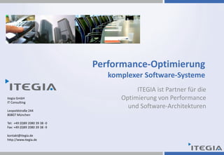 Performance-Optimierungkomplexer Software-Systeme ITEGIA ist Partner für die Optimierung von Performance und Software-Architekturen 