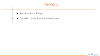 23
Re-Rating
 Re-calculation of Ratings
 Can select carrier, Rate Plan & time frame
 