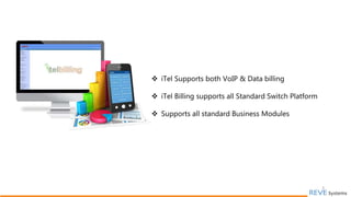 3
 iTel Supports both VoIP & Data billing
 iTel Billing supports all Standard Switch Platform
 Supports all standard Business Modules
 