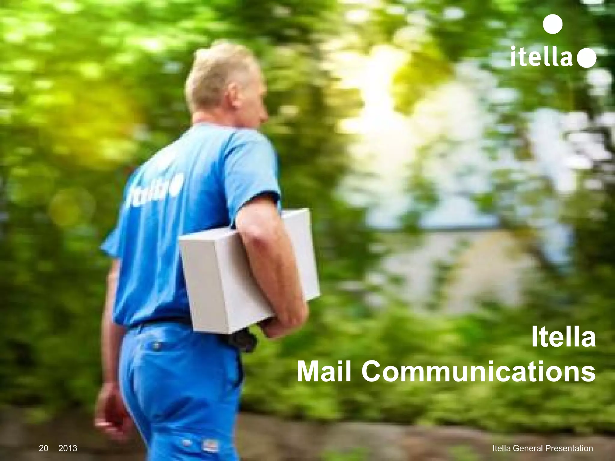 Itella
Mail Communications
20

2013

Itella General Presentation

 