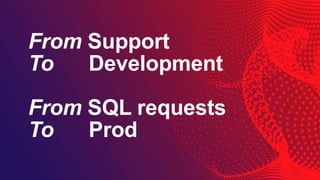 From Support
To Development
From SQL requests
To Prod
 