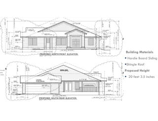 Building Materials
 Hardie Board Siding
Shingle Roof
Proposed Height
 20 feet 3.5 inches
 