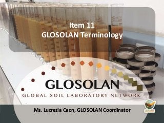 4th Meeting of the Global Soil Laboratory Network (GLOSOLAN)
Ms. Lucrezia Caon, GLOSOLAN Coordinator
Item 11
GLOSOLAN Terminology
 