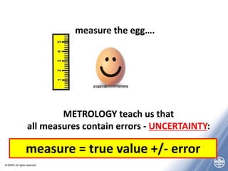 © NERC All rights reserved
measure the egg….
METROLOGY teach us that
all measures contain errors - UNCERTAINTY:
measure = true value +/- error
 