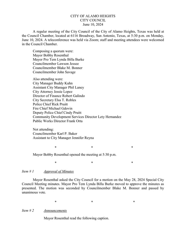 Item # 1a - June 10, 2024 CC Meeting Minutes | PDF