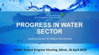 PROGRESS IN WATER
SECTOR
Volodymyr Bilokon’ & Vladislav Marushevsky
EUWI+ Project Progress Meeting, Minsk, 26 April 2018
 