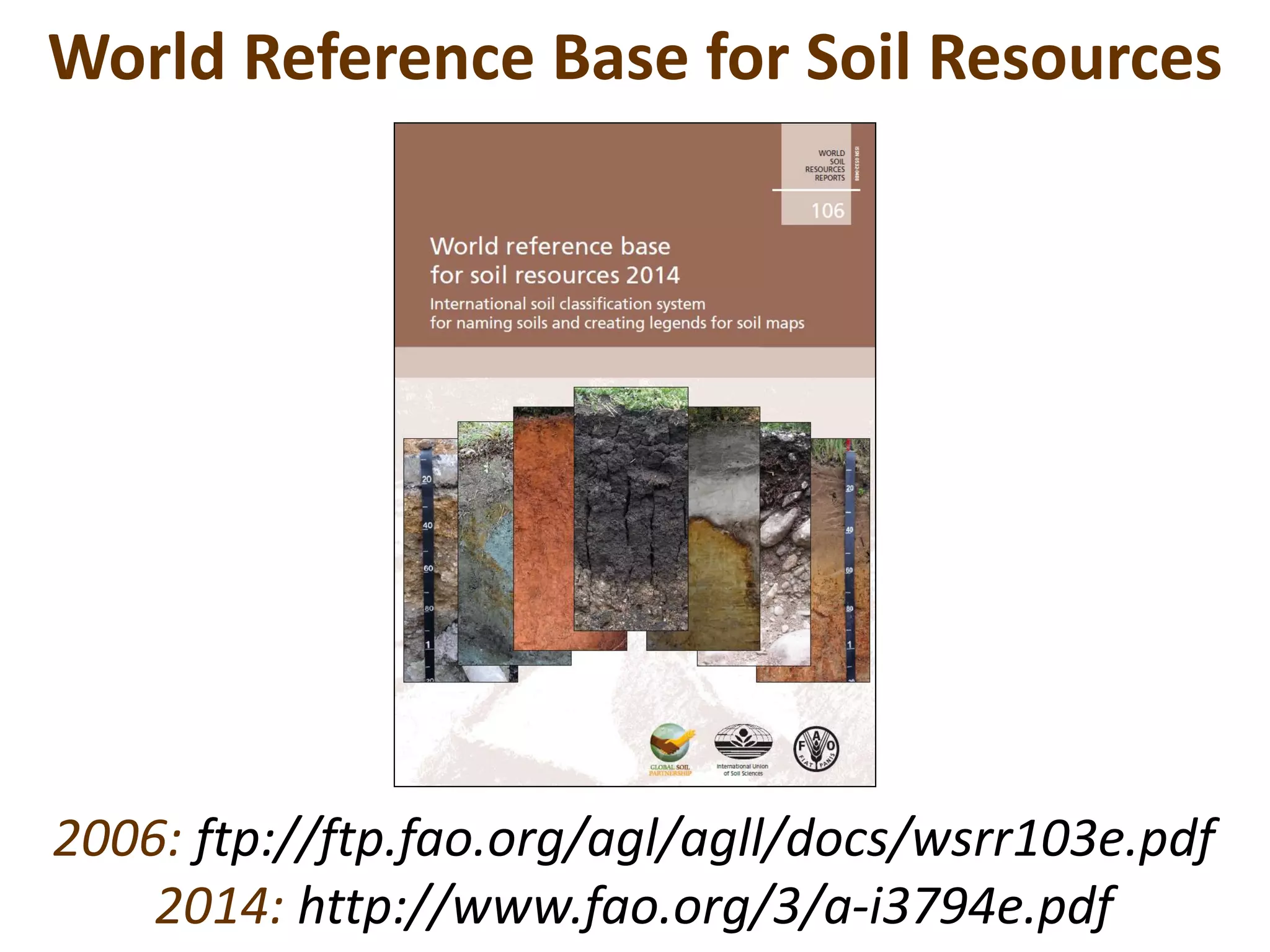 2006: ftp://ftp.fao.org/agl/agll/docs/wsrr103e.pdf
2014: http://www.fao.org/3/a-i3794e.pdf
World Reference Base for Soil Resources
 