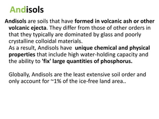 Vertisols
Vertisols are clay-rich soils that shrink and swell with
changes in moisture content. During dry periods, the so...