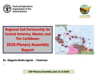 Regional Soil Partnership for
Central America, Mexico and
The Caribbean:
2018 Plenary Assembly
Report
Dr. Olegario Muñiz Ugarte - Chairman
.
GSP Plenary Assembly, June 11-13 2018
 