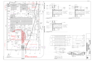 PROJECT NORTH
GRANT
MORTON
AVE
ALLEY
CRICKET
ARBOR
CRICKET
FENCE
WELL
NEW CONCRETE PARKING PAD,
FINISHED AS SPEC
3' - 0"
+ 769
T.O.WALL
766.273 +
+ 767.25
EXISTING FIN. FLR.
767.75
766.25
+
+ 767.25
+ 767.25
FOUNTAIN
+
766.75
REBAR @ 6" O.C.
8'-0"
8'-0"
764.375 +
+
766
+ 767.5
WALL OPENING AT GRADE
8" x 2' - 0"
+
766.25
+
766.75
CURB - REF.
FOUNDATION PLAN
FIN. FLR.
767.50
+ 767.25
+ BRIDGE @ 766.33
770
765
762
762
763
763
764
764
765
766
766
767
767
768
768
769
770
769
768
768
EXISTING 22" ⌀
OAK TREE
EXISTING 48" ⌀
OAK TREE
EXISTING
16"
⌀
OAK
TREE
EXISTING 18" ⌀
OAK TREE
EXISTING 24" ⌀
OAK TREE
EXISTING 22" ⌀
OAK TREE
EXISTING 18" ⌀
OAK TREE
T.C. @ 768.25
+ 767.25
FIN. FLR.
767.50
766.025
+
766.80
+
766.675
+
766.45
+
766.225
+
766.66
+
T.C. @ 768.25
T.C. @ 767.75
+ 767.25
T.C. @ 767.5
T.C. @ 767.75 + 767.25
+ 767.33
GARAGE
SLOPE
2"
FIN. FLR.
767.50
+
FIN. FLR.
767.50
+
767.25 +
767.25 +
FIN. FLR.
767.50
+
+
766.5
+
762.0
+
761.75
+
762.5
+
763.0
+
763.50
+
764.0
765.775
+
765.55
+
+ 765.325
765.100 +
764.875 +
+
764.650
36" x 12"
DRAIN
766.00 +
89° 47' 34"
99.87'
N E
89° 47' 34"
99.89'
S W
0°
23'
59"
144.03'
S
E
0°
23'
23"
144.03'
N
W
4'
-
0"
4"
x
16"
SCUPPERS
4"
x
16"
SCUPPERS
4"
x
12"
SCUPPERS
EQ
EQ
8'
-
5
1/4"
8'
-
3
1/4"
MINI SPLIT
COMPRESSOR
CMU WALL, STUCCO
BOTH SIDES
CMU
WALL,
STUCCO
BOTH
SIDES
A/C
COMPRESSORS
A/C
COMPRESSOR
GATE
TYPICAL:
USE TAPERED INSULATION TO
FORM CRICKETS AS SHOWN
TPO ROOF
TPO ROOF
RETAINING WALL
SEE STRUCTURAL
+ 767.25
766.00 +
766.5 +
+ 766.75
767.0 +
+ 767.0
EXISTING
766.75
3' - 0" SQ. x 4 "TH.
STONE STEP
+ 767.3
+ 767.5
SEE DETAILS
THIS SHEET
CONCRETE
SPLASH
12" x 12" DRAIN
8" ⌀ PVC DRAIN LINE
6" ⌀ PVC DRAIN LINE
767.25
+
SLOPE
9"
+
PAVING STONES
ON 6" COMPACTED
BASE & 4" SAND
(LAYOUT T.B.D.)
BRIDGE, SEE
DETAILS
2'
-
0"
T.C. 761.5
WROUGHT IRON
GATE
2
A0
Sim
3
A0
Sim
+
BRIDGE @ 766.125
A0
5
Sim
BRIDGE @ 766.125
+
RELOCATED EXISTING
A/C COMPRESS
2
A0
Sim
4
A0
Sim
2" LIMESTONE
CAP
CANTERA STONE
6' - 0"
31'
-
8
3/8"
6' - 0"
20'
-
0"
EXSITING STRUCTURE EXSITING STRUCTURE
9"
x
9"
DRAIN
DRAIN
LINES
NEW
TREE
CRICKET
9"
x
9"
DRAIN
CONCRETE
SPLASH
8"
⌀
PVC
DRAIN
LINE
DRAINAGE FLOW
DRAINAGE
FLOW
DRAINAGE FLOW
DRAINAGE FLOW
4
'
-
0
"
10' - 8 3/4"
3' - 0"
EXISTING ALLEY
3' - 0"
MORTON
AVE
8'
-
0"
DRAINAGE
AREA
ALLEY ACCESS
38' - 0"
NOTE:
NO TREES TO BE REMOVED
30'
-
0"
FRONT
SETBACK
20'
-
0"
REAR
SETBACK
CRITCAL ROOT ZONE
24' - 0"
NOTE: INDICATES
24.67% PROPOSED COVERAGE
OF IMPERVIOUS SURFACE
FRONT YARD SETBACK AREA = 2997 SQ FT
STUCCO WINDOW SURROUND
IMPERVIOUS COVER WITHIN
FRONT SETBACK = 240 SQ FT
NEW CONCRETE
WALKWAY
FINISH AS
SPEC.
8"
#66 C.B.
3/4" T & G O.S.B. DECK
4"
22 GA. GALV.
MTL. SCUPPER
T.P.O. ROOF
TYVEK
1/2" ZIP SYSTEM
3/4" STUCCO
1/2" G.W.B.
5/8" G.W.B.
WOOD TRUSSES
INSULATION AS SPEC
#66 C.B.
3/4" T & G O.S.B. DECK
WOOD TRUSSES
T.P.O. ROOF
TYVEK
1/2" ZIP SYSTEM
3/4" STUCCO
1/2" G.W.B.
5/8" G.W.B.
INSULATION AS SPEC
6"
1/2"
CANTERA
STONE
1"
CAULK
1
1/2"
3"
HEIGHT
VARIES
PAINT GRIP
METAL CAP
10"
7 1/4"
#66 C.B.
3/4" T & G O.S.B. DECK
WOOD TRUSSES
T.P.O. ROOF
TYVEK
1/2" ZIP SYSTEM
3/4" STUCCO
1/2" G.W.B.
5/8" G.W.B.
INSULATION AS SPEC
2"
CANTERA
STONE
CAULK
1
1/2"
3"
HEIGHT
VARIES
PAINT GRIP
METAL CAP
1/2"
7 1/4"
BENTLEY
ARCHITECTS
ARCHITECTURE
INTERIORS
LIGHTING
SCULPTURE
5715
N.
NEW
BRAUNFELS
AVE.
SAN
ANTONIO,
TX
78209
PH.
210.732.1169
KBENTLEY2@SATX.RR.COM
SHEET #:
11/2/2021
11:26:22
AM
203
GRANT
AVE.,
SAN
ANTONIO,
TX
JACOBS
RESIDENCE
A0
1/8" = 1'-0"
1
ROOF / SITE PLAN
1 1/2" = 1'-0"
2
TYPICAL SCUPPER DETAIL
1 1/2" = 1'-0"
3
TYPICAL PARAPET DETAIL
AS NOTED
5
.
1 1/2" = 1'-0"
4
TYPICAL PARPAET DETAIL AT GARAGE STORAGE
Attachment A
 