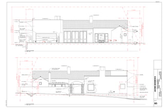 BARREL TILE ROOF
3/4" STUCCO
CMU WALL, STUCCO
BOTH SIDES
CRICKET
3/4" STUCCO
HEAVY TEXTURE
STUCCO BASE
2" LIMESTONE CAP
1 1/2" ⌀ GALV. PIPE,
SEE DETAIL
WALL OPENING AT
GRADE 8" x 24" GRADE INSIDE COURTYARD
STUCCO COURTYARD
WALL ON 8" FILLED CELL
CONCRETE BLOCK
2" LIMESTONE CAP
SCUPPERS
2"
7'
-
11
1/2"
6'
-
0"
A0.1
5
Sim
SWALE
REBAR @ 6" O.C.
CURVED COPPER CHIMNEY
CAP, SEE SHEET A2.1
8"
FOUND BEAM
2" LIMESTONE CAP
4" LIMESTONE CAP
PRIVACY SCREEN, SEE DETAIL SHEET A0.1
1' - 0"
1'
-
0"
12" DEEP STUCCO SURROUND
4" LIMESTONE CAP
766' - 0"
AVG. GRADE
6' - 0"
10' - 8 3/4"
TOTAL
HEIGHT
21'
-
8
1/2"
MAX.
HEIGHT
33'
-
0"
MAX.
HEIGHT
33'
-
0"
10'
-
0"
PLT
HGT
12'
FT
PLT
HGT
TWICE
THE
WIDTH
OF
THE
SIDE
SETBACK
21'
-
5
1/2"
10'
PLT
HGT
7"
12"
BARREL TILE ROOF
3/4" STUCCO
WINDOW
AS SCH
3/4" STUCCO
HEAVY TEXTURE
STUCCO BAND
CONCRETE DRIVE
GARAGE DOOR AS SCH.
GATE
DRIVEWAY RETAINING
WALL - SEE STRUCTRUAL
WELL
6'
-
3
255/256"
3 1/2"
SWALE
767.250
767.750 768.250
TOP OF CURB TOP OF CURB
A/C
4" LIMESTONE CAP
GATE: 2 x 6 CEDAR
FRAME W/ 1 x 6
CEDAR PANEL
STUCCO
COURTYARD WALL
ON 8" FILLED CELL
CONCRETE BLOCK
2" LIMESTONE CAP
A9
5
Sim
2" LIMESTONE CAP
SCUPPERS
10'
-
0"
777' - 6"
767' - 6"
HOUSE FFL
T.O. PLATE
8'
-
10
1/2"
1'
-
8"
8'
-
0"
1'
-
6"
767' - 6"
HOUSE FFL
T.O. PLATE
T.O. SUB FLR
T.O. PLATE
T.O. PLATE
766' - 0"
AVG. GRADE
6' - 0"
10' - 8 3/4"
TOTAL
HEIGHT
21'
-
8
1/2"
MAX.
HEIGHT
33'
-
0"
MAX.
HEIGHT
33'
-
0"
12'
FT
PLT
HGT
TWICE
THE
WIDTH
OF
THE
SIDE
SETBACK
21'
-
5
1/2"
10'
PLT
HGT
BENTLEY
ARCHITECTS
ARCHITECTURE
INTERIORS
LIGHTING
SCULPTURE
5715
N.
NEW
BRAUNFELS
AVE.
SAN
ANTONIO,
TX
78209
PH.
210.732.1169
KBENTLEY2@SATX.RR.COM
SHEET #:
11/2/2021
11:26:47
AM
203
GRANT
AVE.,
SAN
ANTONIO,
TX
JACOBS
RESIDENCE
A5
1/4" = 1'-0"
1
SOUTH ELEVATION
1/4" = 1'-0"
2
NORTH ELEVATION
Attachment A
 