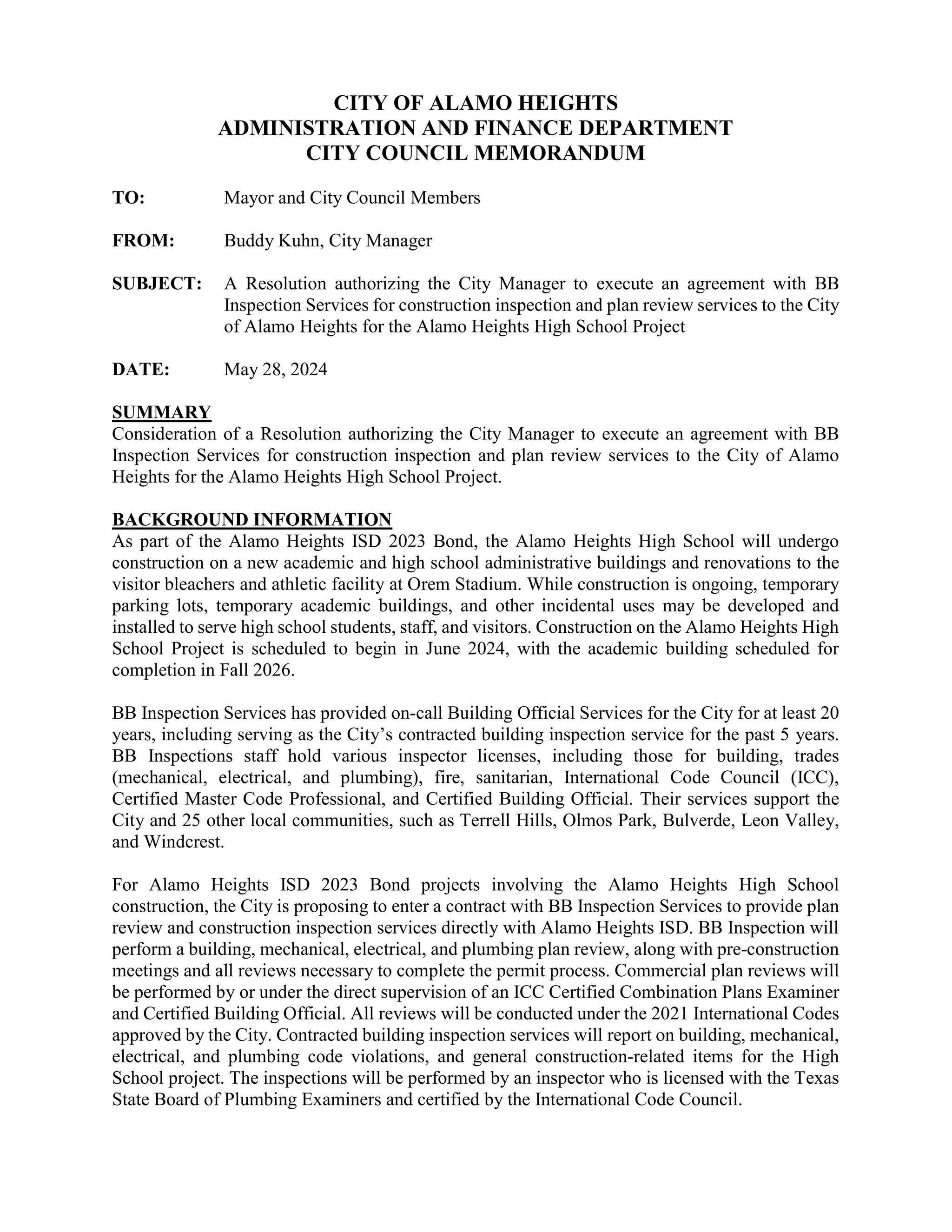 Item # 7 - BB Inspection Services Agreement | PDF