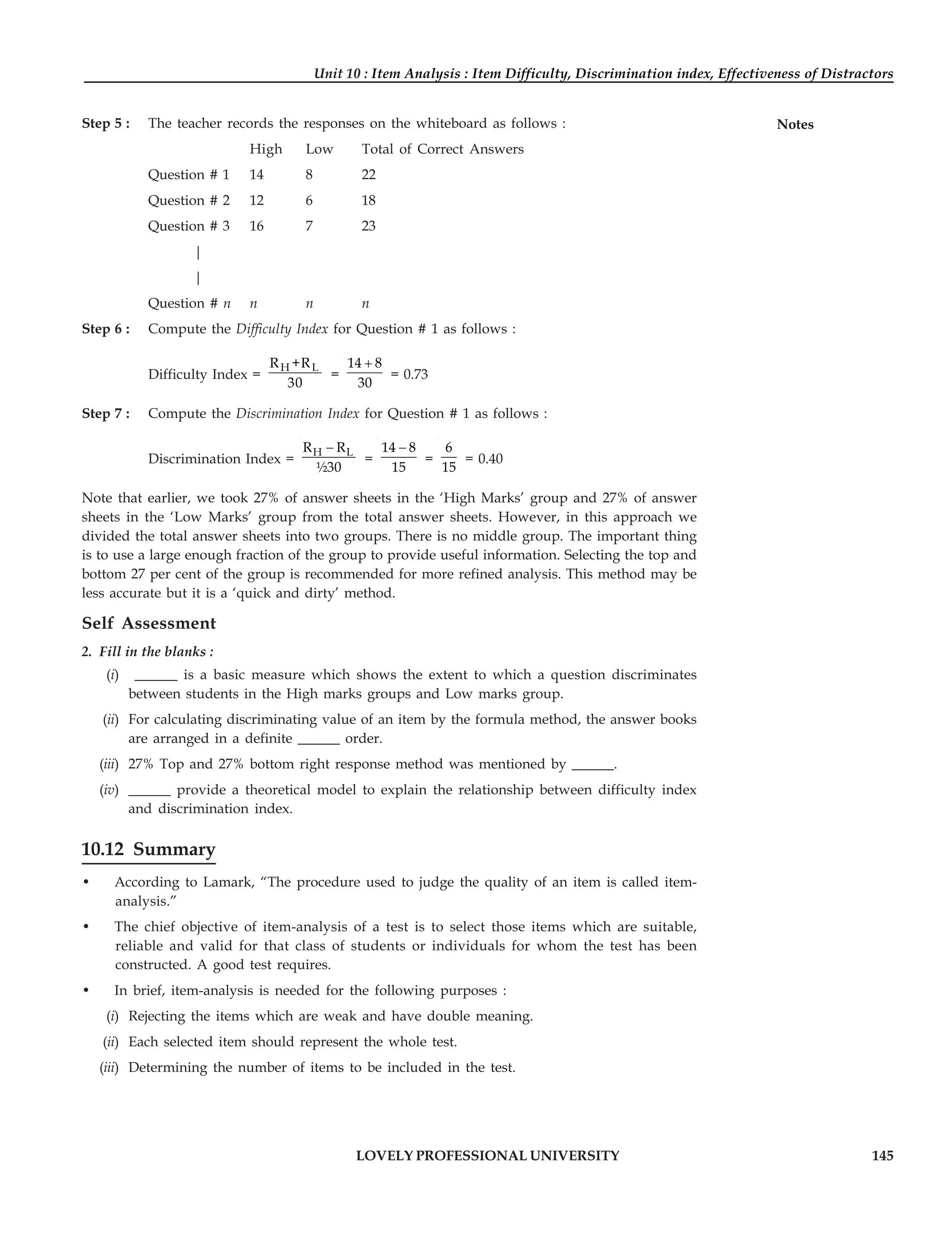 Item Analysis for measurement and evaluation PDF