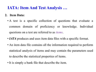 Specific Item Testing ITEM ANALYSIS 2023.pptx uses for exam development especially national ...
