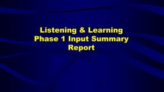 Listening & Learning
Phase 1 Input Summary
Report
 