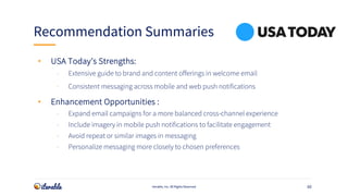 60
Recommendation Summaries
Iterable, Inc. All Rights Reserved
• USA Today’s Strengths:
• Extensive guide to brand and con...