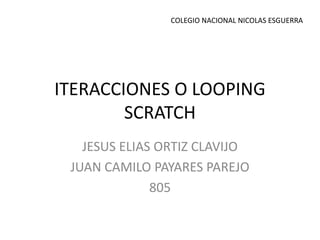 ITERACCIONES O LOOPING
SCRATCH
JESUS ELIAS ORTIZ CLAVIJO
JUAN CAMILO PAYARES PAREJO
805
COLEGIO NACIONAL NICOLAS ESGUERRA
