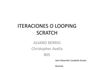 ITERACIONES O LOOPING
SCRATCH
ALVARO BERRIO
Christopher Avella
805
John Alexander Caraballo Acosta
Docente
 