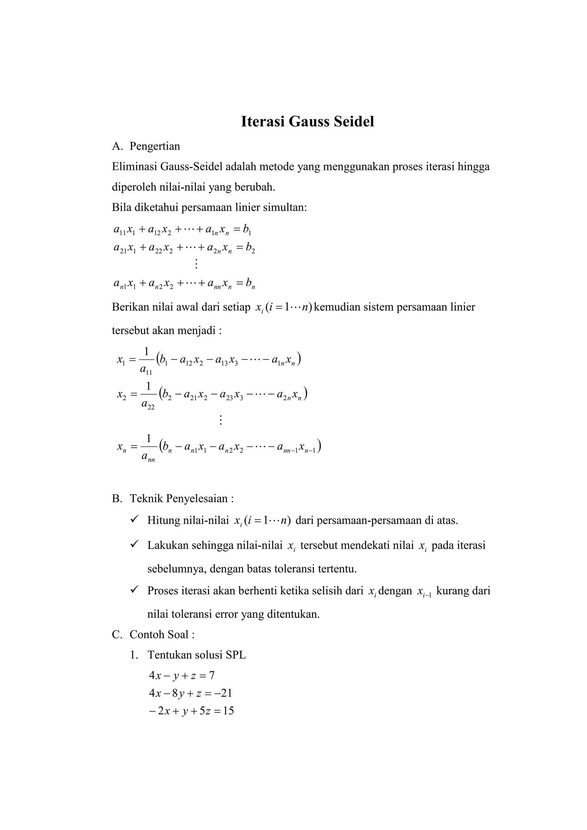 Iterasi gauss seidel | PDF