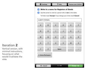 Iteration 2
Vertical version, with
minimal instructions,
focusing on what
would invalidate the
vote.
 
