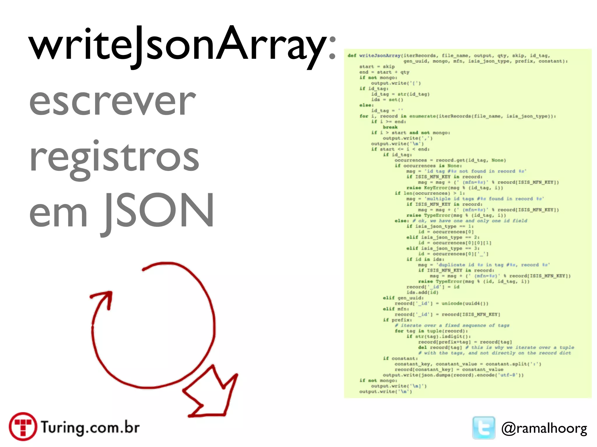 writeJsonArray:
escrever
registros
em JSON



                  @ramalhoorg
 