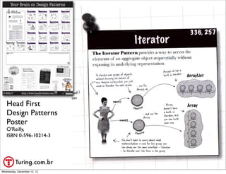 Head First
   Design Patterns
   Poster
   O'Reilly,
   ISBN 0-596-10214-3




                             @ramalhoorg
Wednesday, December 12, 12
 