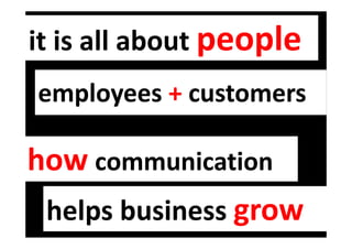 it is all about people
employees + customers

how communication
helps business grow

 